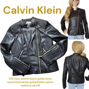 Calvin Klein chunky faux leather  asymmetrical zip moto biker quilted jacket M